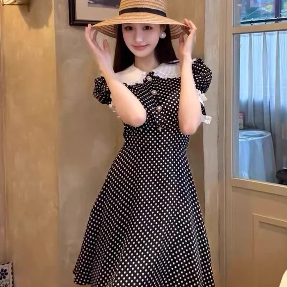 Authentic Miu Miu Black and White Polka Dot Mini Dress - Picture 6 of 6